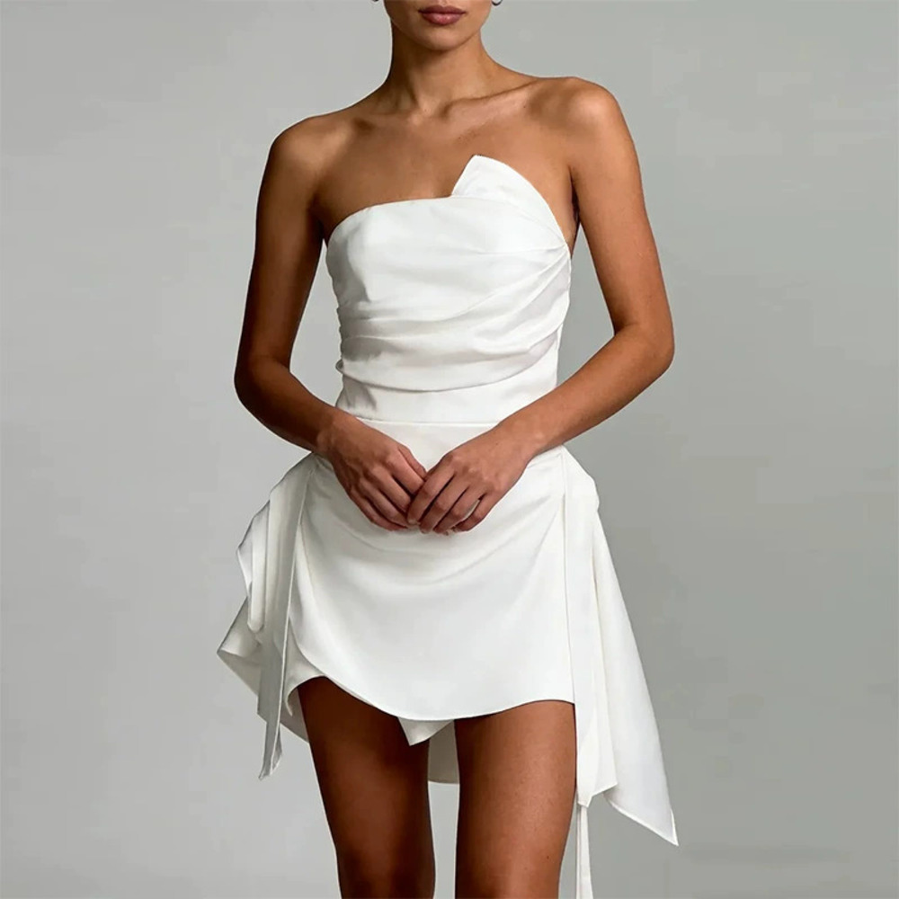 ZARA Summer Sexy Strapless Solid Color Evening Dress